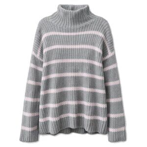 Caslon Mock Neck Sweater Gray Pink Stripe Soft Girl Cozy Core Small